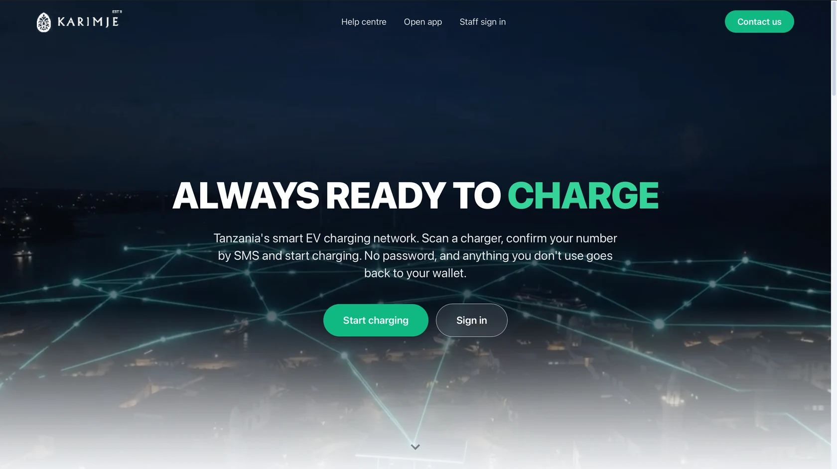 Karimjee website — "Always ready to charge"